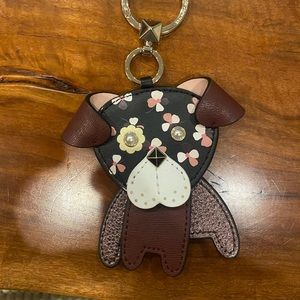 Kate Spade Leather Floral Dog Pup Keychain Purse Charm